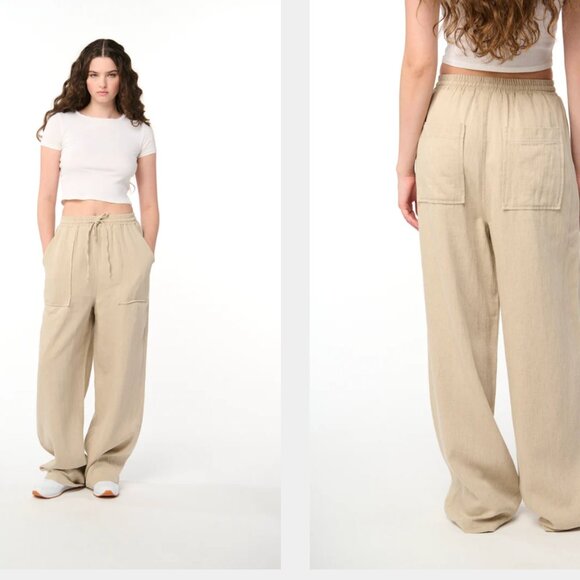 Blank NYC Stepping Out Pull On Baggy Linen Wide Leg Neutral Beige Pants M $98 - Picture 3 of 9
